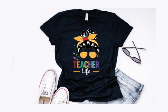 Messy Bun Teacher's Day Graphics for T-Shirt Designs